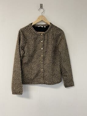 NAF NAF Sweater Womens Medium Leopard Cheetah Button Up Shirt Long Sleeve N159